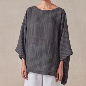 Eskandar Linen Blend‎ Striped Boxy Scoop Neck Tunic Size 1